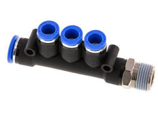 8mm x 10mm x R3/8'' 3-way Manifold Push-in Fitting with Male Threads Brass/PA 66 NBR Rotatable