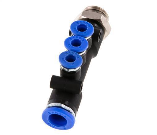 4mm x 8mm x G1/4'' 3-way Manifold Push-in Fitting with Male Threads Brass/PA 66 NBR Rotatable