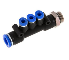 4mm x 8mm x G1/4'' 3-way Manifold Push-in Fitting with Male Threads Brass/PA 66 NBR Rotatable
