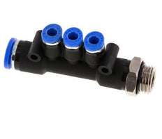 4mm x 8mm x G1/4'' 3-way Manifold Push-in Fitting with Male Threads Brass/PA 66 NBR Rotatable