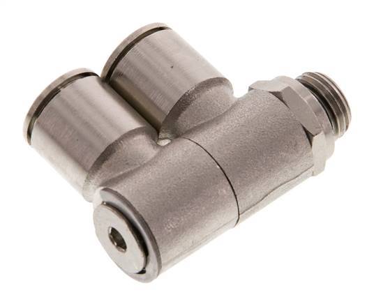 12mm x G1/4'' 2-way Manifold Push-in Fitting with Male Threads Brass NBR Rotatable