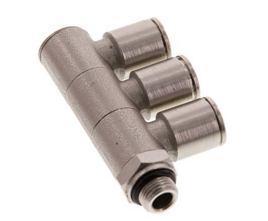 8mm x G1/8'' 3-way Manifold Push-in Fitting with Male Threads Brass NBR Rotatable