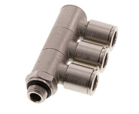 8mm x G1/8'' 3-way Manifold Push-in Fitting with Male Threads Brass NBR Rotatable