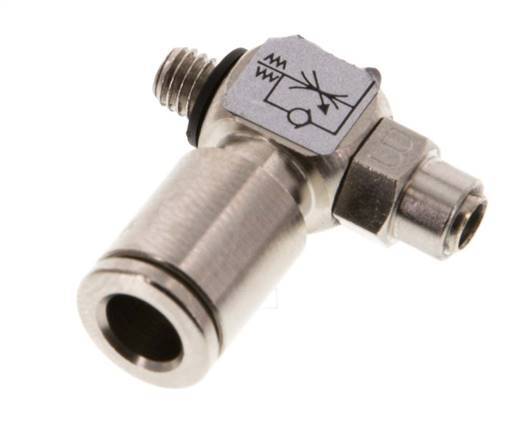 Flow Control Valve Meter-Out Elbow 6 mm - M5 Brass Slotted Screw Banjo