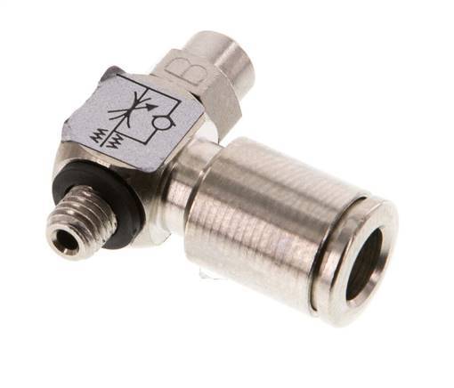 Flow Control Valve Meter-Out Elbow 6 mm - M5 Brass Slotted Screw Banjo