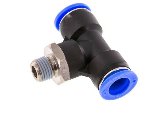 1/2'' x 1/4'' NPT Inline Tee Push-in Fitting with Male Threads Brass/PBT NBR Rotatable