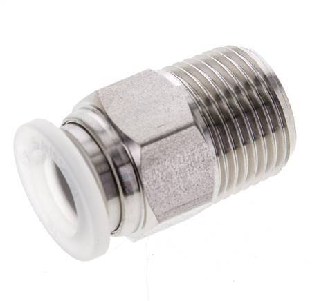 10mm x R3/8'' Push-in Fitting with Male Threads Stainless Steel/PA EPDM/PTFE