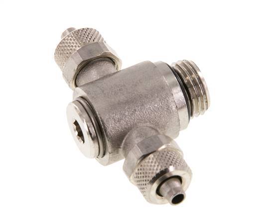 6x4 & G1/4'' Nickel plated Brass Tee Push-on Fitting with Male Threads Rotatable Inner Hexagon