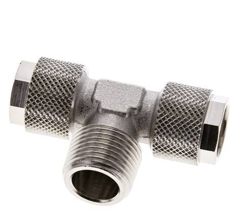 12x10 & R3/8'' Nickel plated Brass Tee Push-on Fitting with Male Threads
