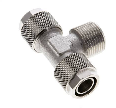 12x10 & R3/8'' Nickel plated Brass Tee Push-on Fitting with Male Threads