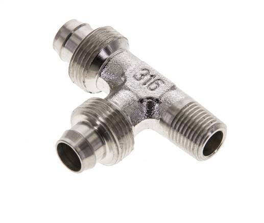 10x8 & R1/8'' Stainless Steel 1.4305 Right Angle Tee Push-on Fitting with Male Threads