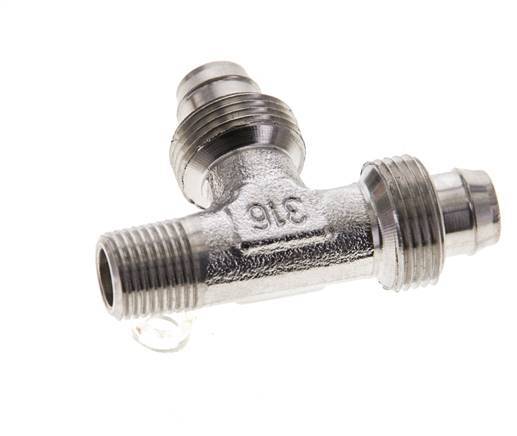10x8 & R1/8'' Stainless Steel 1.4305 Right Angle Tee Push-on Fitting with Male Threads