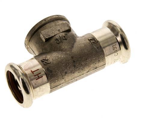 Tee Press Fitting - 22mm Female & Rp 3/4'' Female - Copper alloy