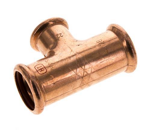 Tee Press Fitting - 22mm Female & 28mm - Copper alloy