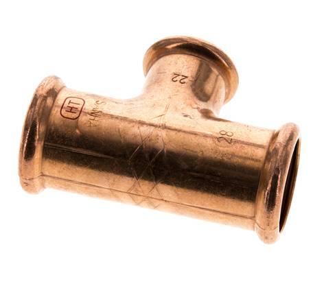 Tee Press Fitting - 22mm Female & 28mm - Copper alloy