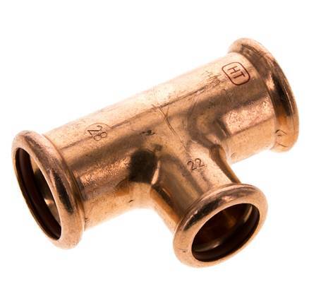 Tee Press Fitting - 22mm Female & 28mm - Copper alloy