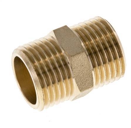 Double Nipple G1/2'' Brass Flat Seal 16bar (224.8psi) 21mm Hex [2 Pieces]