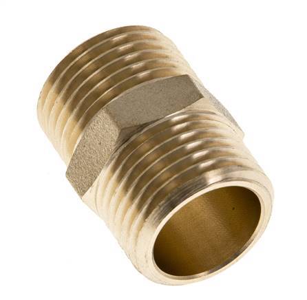 Double Nipple G1/2'' Brass Flat Seal 16bar (224.8psi) 21mm Hex [2 Pieces]