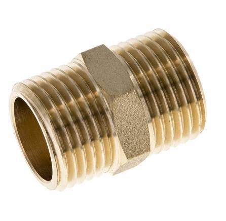 Double Nipple G1/2'' Brass Flat Seal 16bar (224.8psi) 21mm Hex [2 Pieces]