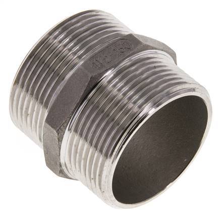 Double Nipple G1 1/2'' Stainless Steel Flat Seal 16bar (224.8psi) 51mm Hex