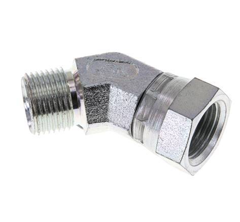 45deg Angled Fitting G3/8'' Female x Male High Pressure Steel 60° Cone 325bar (4566.25psi) Hydraulic