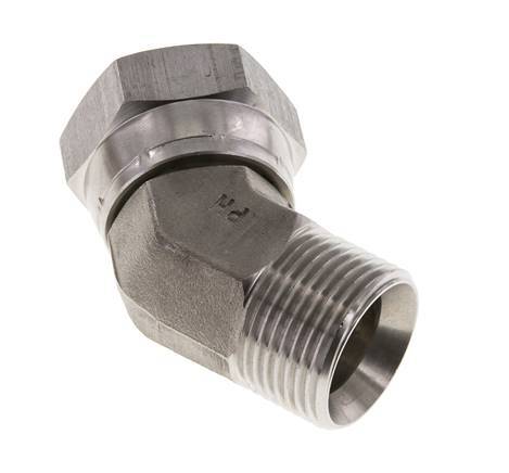45deg Angled Fitting G1'' Female x Male High Pressure Stainless Steel 60° Cone 150bar (2107.5psi) Hydraulic