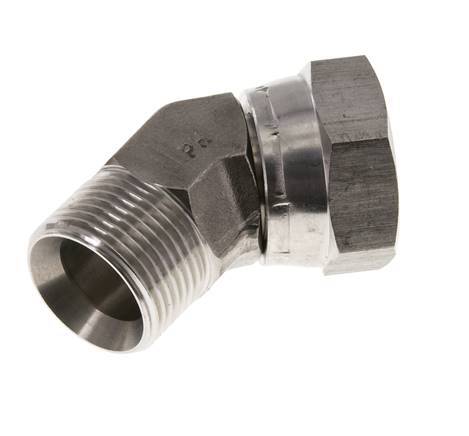 45deg Angled Fitting G1'' Female x Male High Pressure Stainless Steel 60° Cone 150bar (2107.5psi) Hydraulic