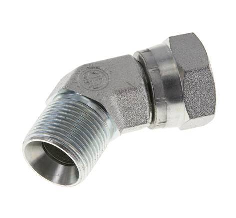 45deg Angled Fitting G3/4'' Female x Male High Pressure Steel 60° Cone 175bar (2458.75psi) Hydraulic