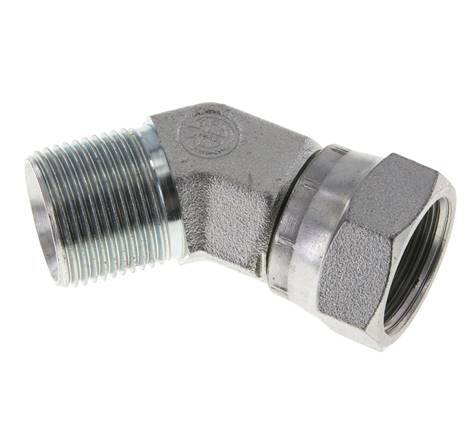 45deg Angled Fitting G3/4'' Female x Male High Pressure Steel 60° Cone 175bar (2458.75psi) Hydraulic