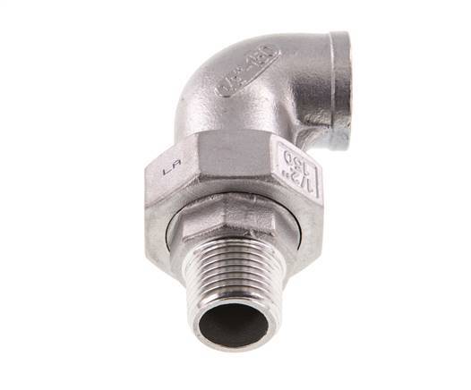 90deg Angled Union Connector 1/2'' Male R x Female Rp Stainless Steel Flat Seal PTFE 16bar (224.8psi)