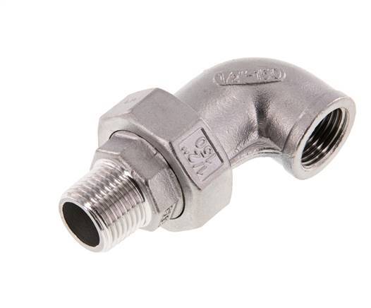 90deg Angled Union Connector 1/2'' Male R x Female Rp Stainless Steel Flat Seal PTFE 16bar (224.8psi)