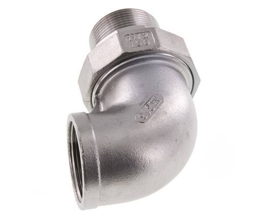 90deg Angled Union Connector 1 1/4'' Male R x Female Rp Stainless Steel Flat Seal PTFE 16bar (224.8psi)
