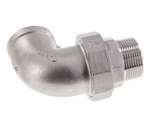 90deg Angled Union Connector 1 1/2'' Male R x Female Rp Stainless Steel Flat Seal PTFE 16bar (224.8psi)