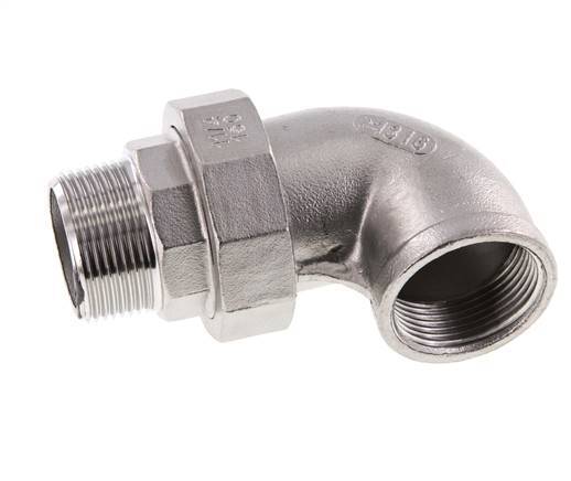 90deg Angled Union Connector 1 1/2'' Male R x Female Rp Stainless Steel Flat Seal PTFE 16bar (224.8psi)