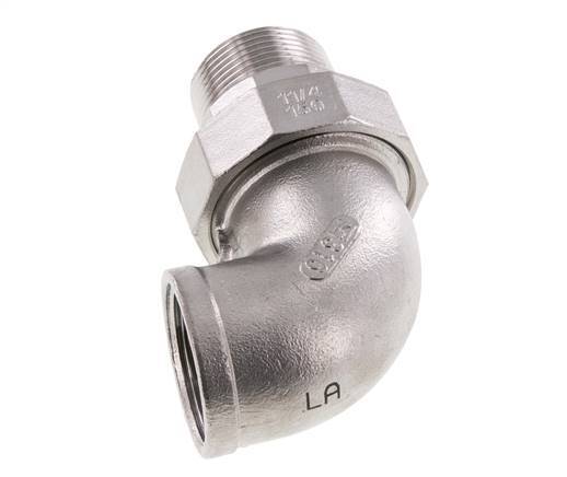 90deg Angled Union Connector 1 1/2'' Male R x Female Rp Stainless Steel Flat Seal PTFE 16bar (224.8psi)