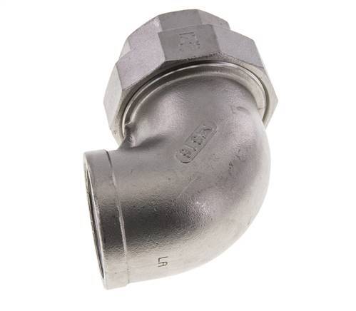 90deg Angled Union Connector Rp1 1/2'' Female Stainless Steel Flat Seal PTFE 16bar (224.8psi)