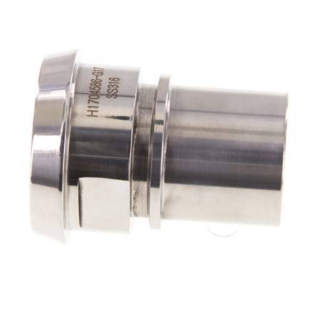 DIN 11851 Sanitary (Dairy) Fitting 56mm Cone x 1 1/2 inch (38 mm) Hose Pillar Stainless Steel Safety Collar