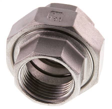 Union Straight Connector Rp1'' Female Stainless Steel Flat Seal PTFE 16bar (224.8psi)
