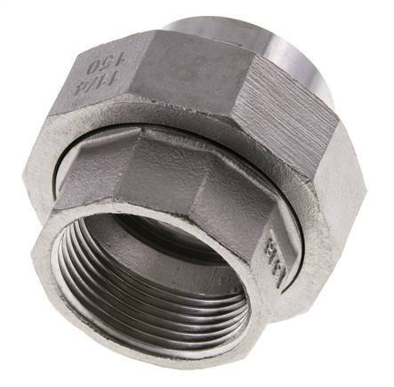 Union Straight Connector Rp1 1/4'' Female x 42.4mm Weld End Stainless Steel Flat Seal PTFE 150bar (2107.5psi)