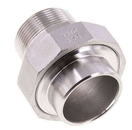 Union Straight Connector R1 1/2'' Male x 48.3mm Weld End Stainless Steel Conical Seal 16bar (224.8psi)