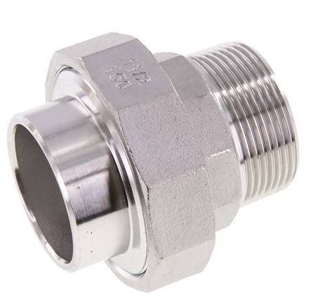 Union Straight Connector R1 1/2'' Male x 48.3mm Weld End Stainless Steel Conical Seal 16bar (224.8psi)