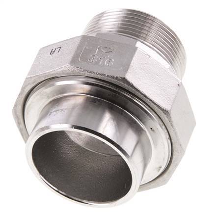Union Straight Connector R1 1/2'' Male x 48.3mm Weld End Stainless Steel Flat Seal PTFE 16bar (224.8psi)