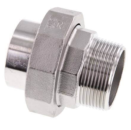 Union Straight Connector R1 1/2'' Male x 48.3mm Weld End Stainless Steel Flat Seal PTFE 16bar (224.8psi)