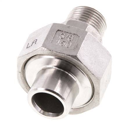 Union Straight Connector R3/8'' Male x 17.2mm Weld End Stainless Steel Flat Seal PTFE 16bar (224.8psi)