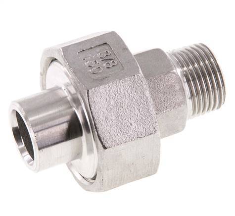 Union Straight Connector R3/8'' Male x 17.2mm Weld End Stainless Steel Flat Seal PTFE 16bar (224.8psi)