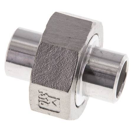 Union Straight Connector 17.2mm Weld End Stainless Steel Flat Seal PTFE 16bar (224.8psi)