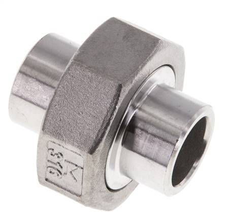Union Straight Connector 21.3mm Weld End Stainless Steel Flat Seal PTFE 16bar (224.8psi)