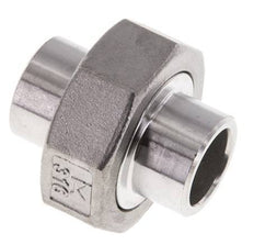 Union Straight Connector 21.3mm Weld End Stainless Steel Flat Seal PTFE 16bar (224.8psi)