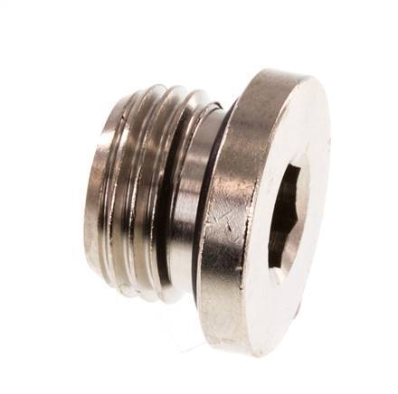 G 1/4'' Nickel plated Brass Closing plug with Inner Hex and NBR Seal 16 Bar [5 Pieces]
