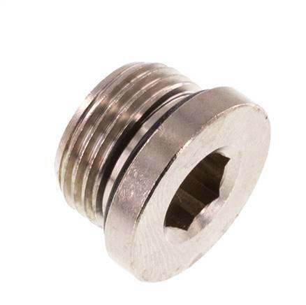 G 3/8'' Nickel plated Brass Closing plug with Inner Hex and NBR Seal 16 Bar [5 Pieces]